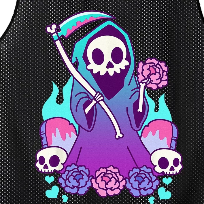 Kawaii Pastel Goth Grim Reaper With Roses Mesh Reversible Basketball Jersey Tank