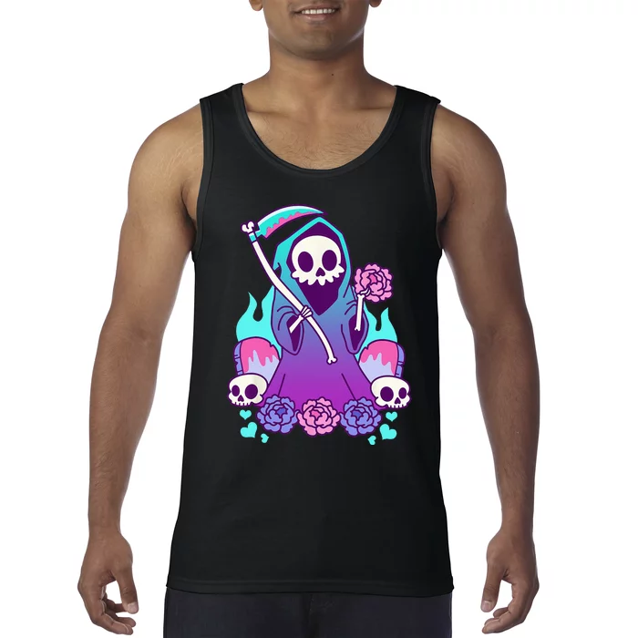 Kawaii Pastel Goth Grim Reaper With Roses Tank Top