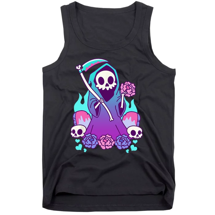 Kawaii Pastel Goth Grim Reaper With Roses Tank Top