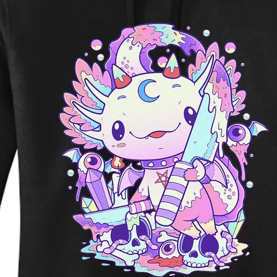 Kawaii Pastel Goth Cute and Creepy Axolotl Knife Women's Pullover Hoodie