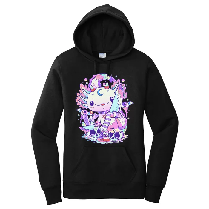 Kawaii Pastel Goth Cute and Creepy Axolotl Knife Women's Pullover Hoodie