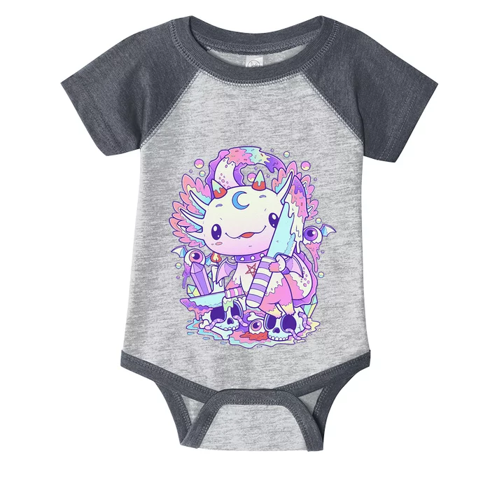 Kawaii Pastel Goth Cute and Creepy Axolotl Knife Infant Baby Jersey Bodysuit