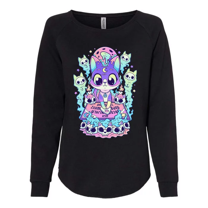 Kawaii Pastel Goth Cute and Creepy Occult Cat Ouija Board Womens California Wash Sweatshirt