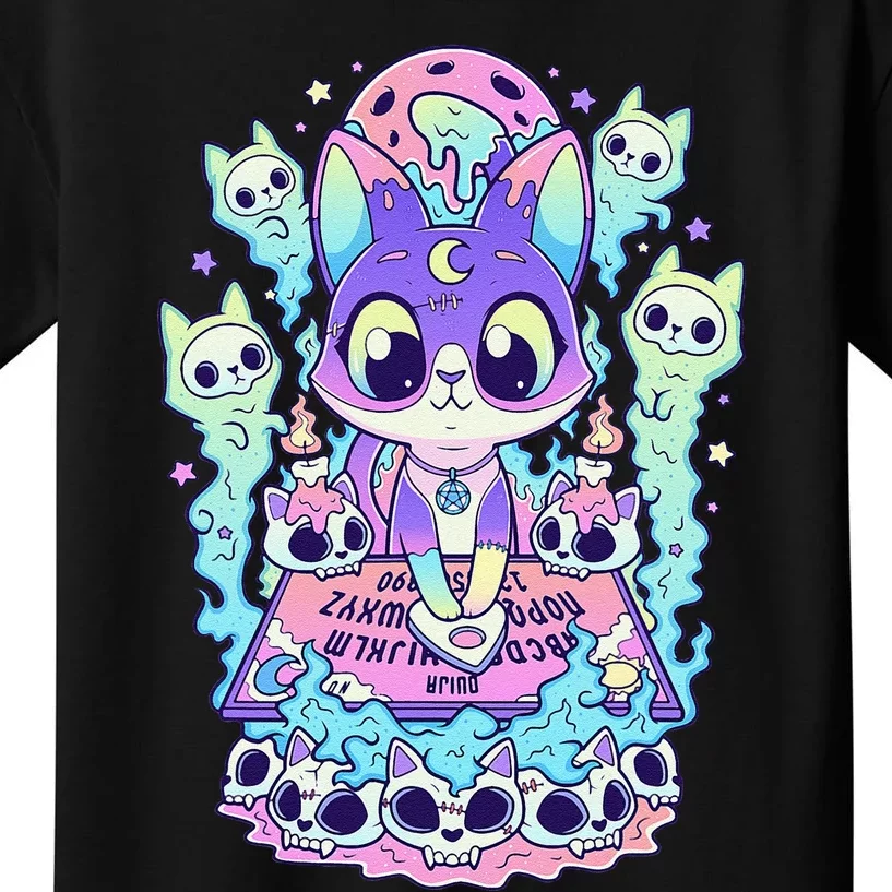 Kawaii Pastel Goth Cute and Creepy Occult Cat Ouija Board Kids T-Shirt