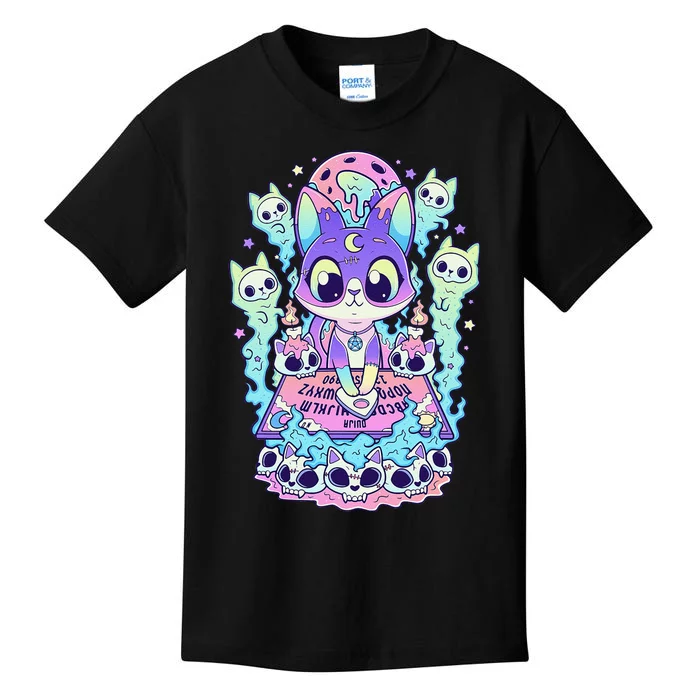 Kawaii Pastel Goth Cute and Creepy Occult Cat Ouija Board Kids T-Shirt