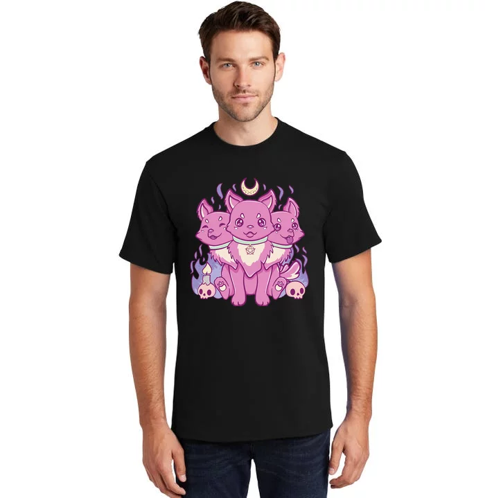 Kawaii Pastel Goth Cute Creepy 3 Headed Dog Anime Skull Moon Tall T-Shirt