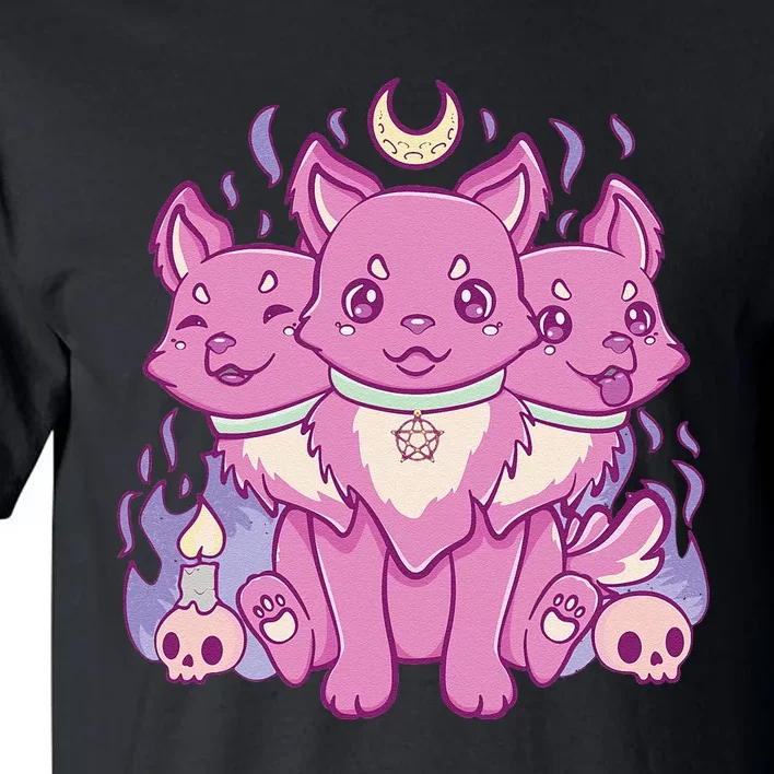 Kawaii Pastel Goth Cute Creepy 3 Headed Dog Anime Skull Moon Tall T-Shirt