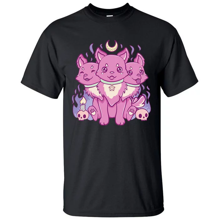 Kawaii Pastel Goth Cute Creepy 3 Headed Dog Anime Skull Moon Tall T-Shirt