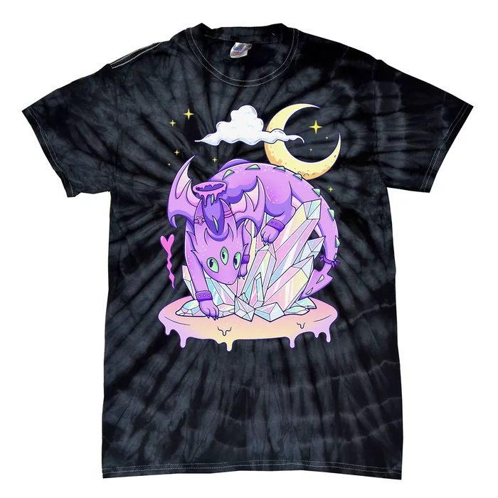 Kawaii Pastel Goth Cute Creepy Crystal Dragon Tie-Dye T-Shirt