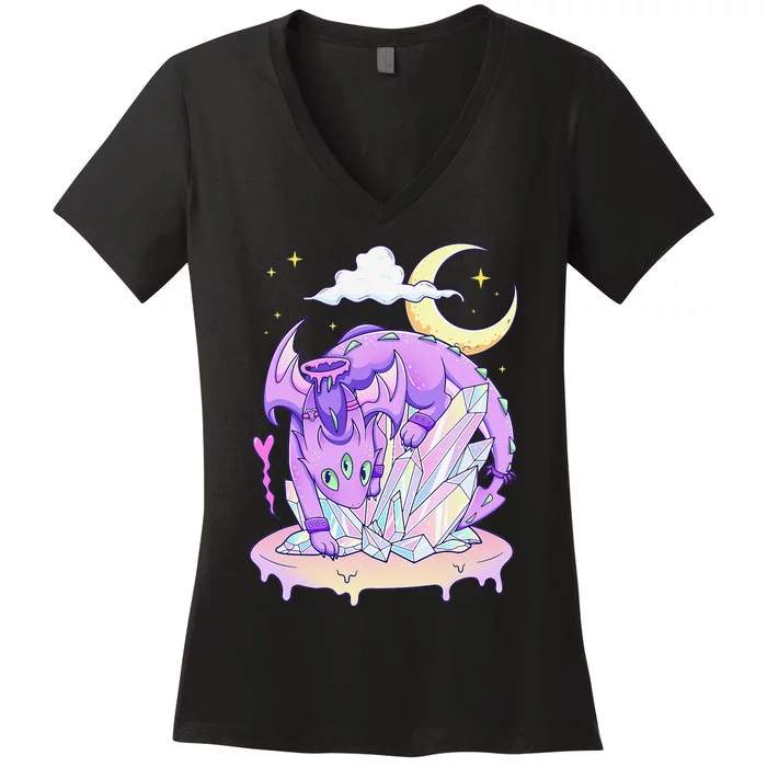 Kawaii Pastel Goth Cute Creepy Crystal Dragon Women's V-Neck T-Shirt