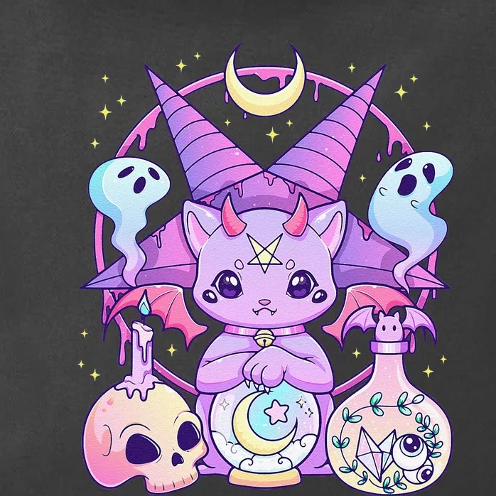 Kawaii Pastel Goth Cute Creepy Pentagram Cat Zip Tote Bag