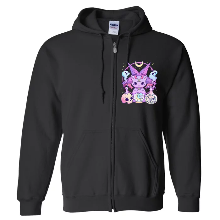 Kawaii Pastel Goth Cute Creepy Pentagram Cat Full Zip Hoodie