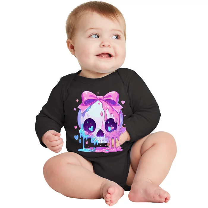 Kawaii Pastel Goth Creepy Cute Melty Pin.K Skull Baby Long Sleeve Bodysuit