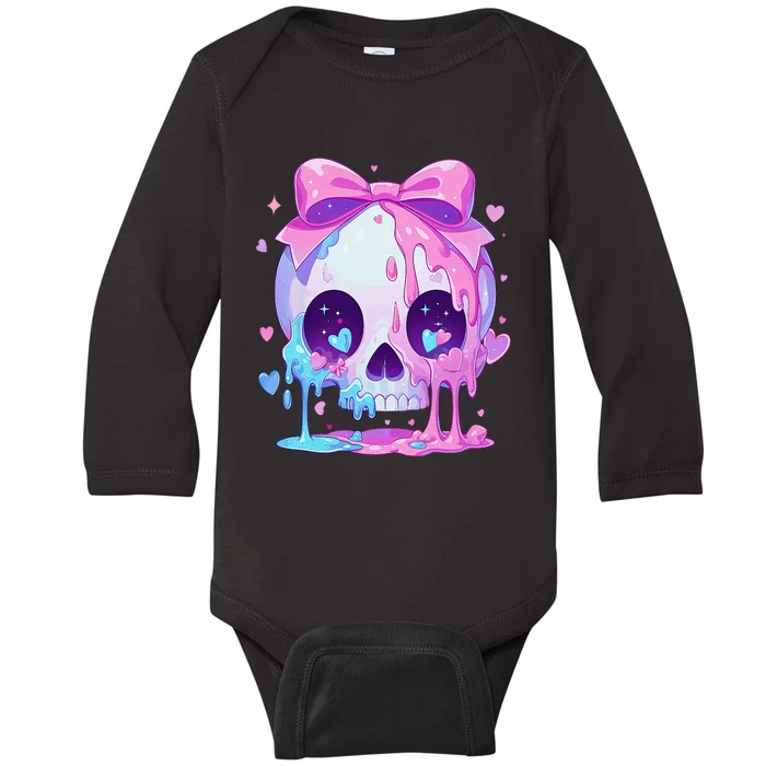 Kawaii Pastel Goth Creepy Cute Melty Pin.K Skull Baby Long Sleeve Bodysuit