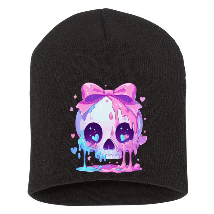 Kawaii Pastel Goth Creepy Cute Melty Pin.K Skull Short Acrylic Beanie