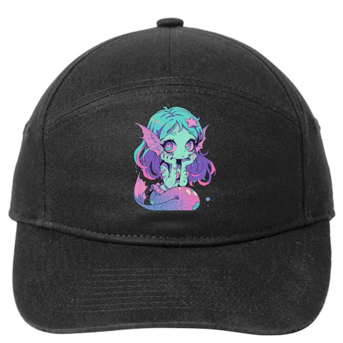 Kawaii Pastel Goth Creepy Cute Witchy Zombie Mermaid 7-Panel Snapback Hat