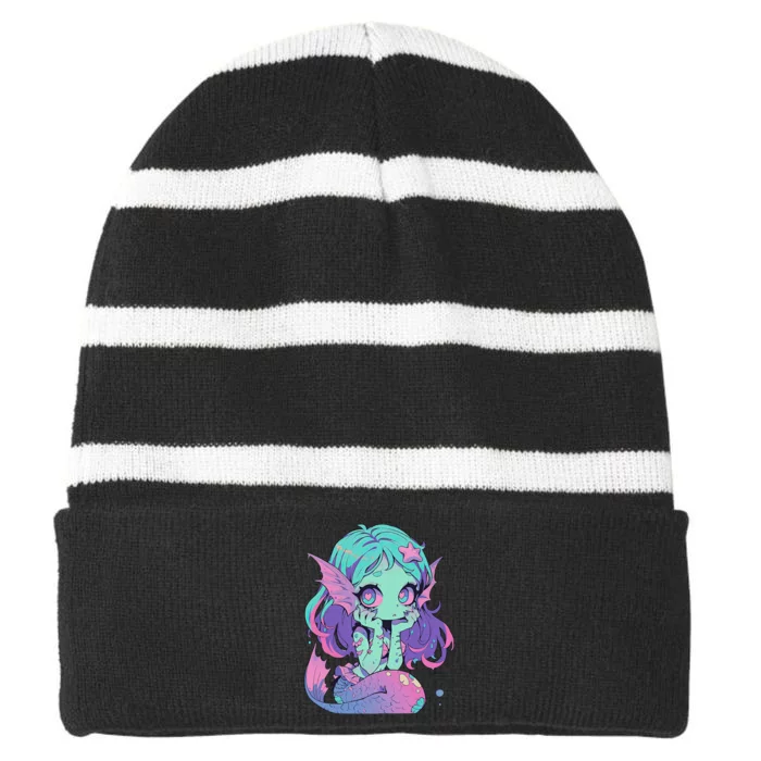 Kawaii Pastel Goth Creepy Cute Witchy Zombie Mermaid Striped Beanie with Solid Band