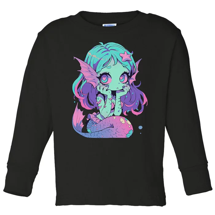 Kawaii Pastel Goth Creepy Cute Witchy Zombie Mermaid Toddler Long Sleeve Shirt