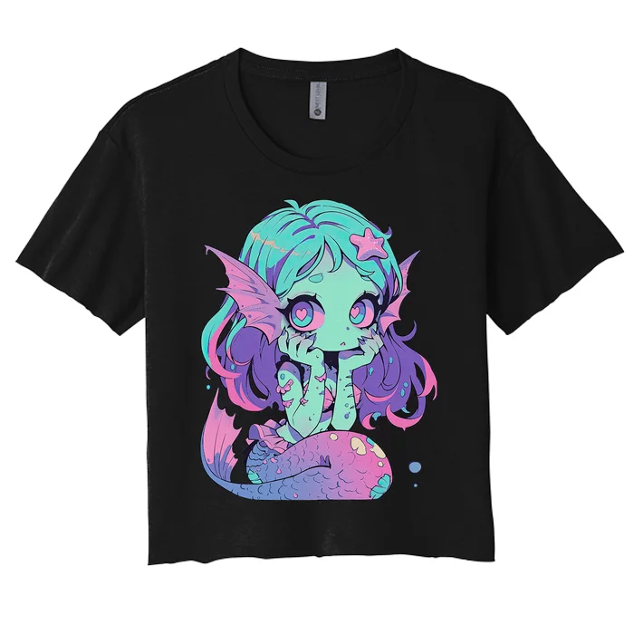 Kawaii Pastel Goth Creepy Cute Witchy Zombie Mermaid Women's Crop Top Tee