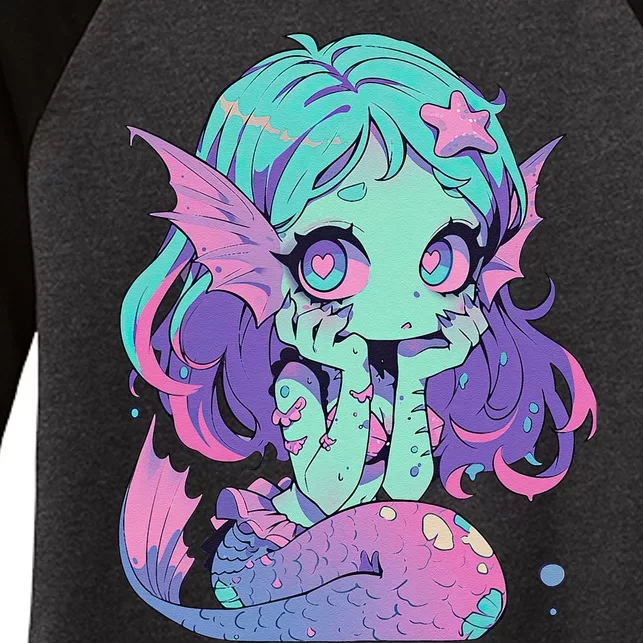 Kawaii Pastel Goth Creepy Cute Witchy Zombie Mermaid Women's Tri-Blend 3/4-Sleeve Raglan Shirt