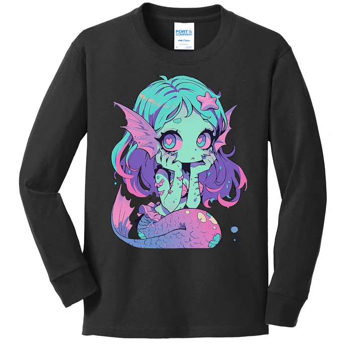 Kawaii Pastel Goth Creepy Cute Witchy Zombie Mermaid Kids Long Sleeve Shirt