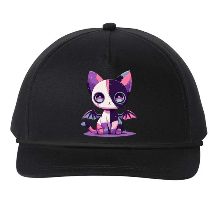 Kawaii Pastel Goth Creepy Cute Witchy Zombie Patchwork Cat Snapback Five-Panel Rope Hat