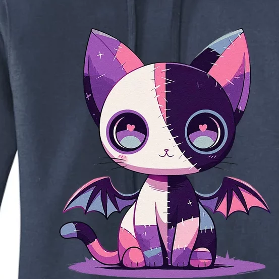 Kawaii Pastel Goth Creepy Cute Witchy Zombie Patchwork Cat Women's Pullover Hoodie