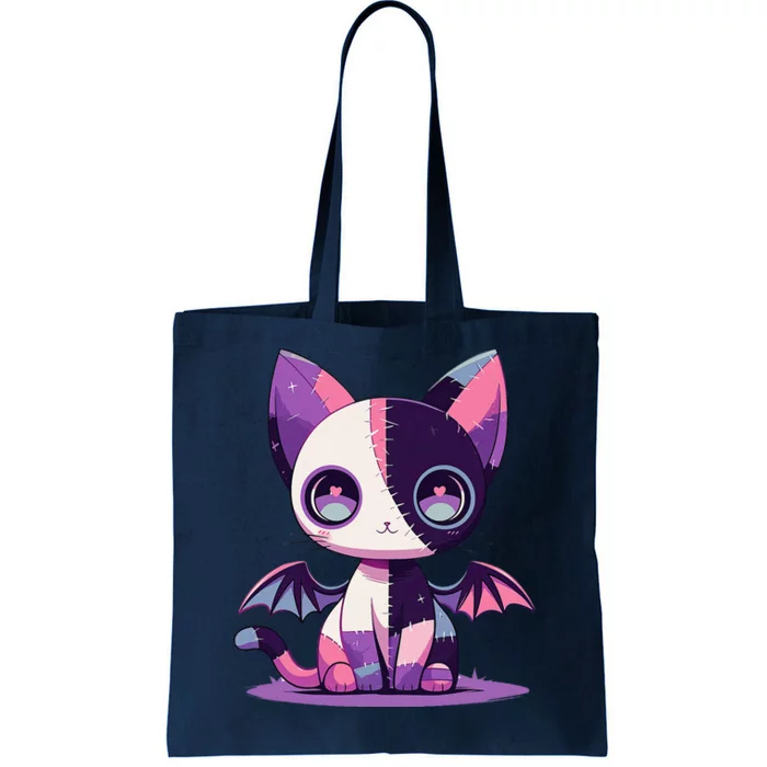 Kawaii Pastel Goth Creepy Cute Witchy Zombie Patchwork Cat Tote Bag