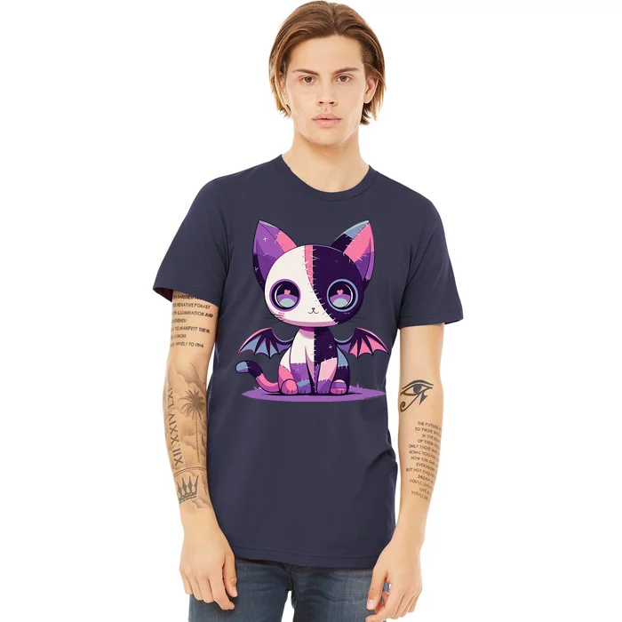 Kawaii Pastel Goth Creepy Cute Witchy Zombie Patchwork Cat Premium T-Shirt