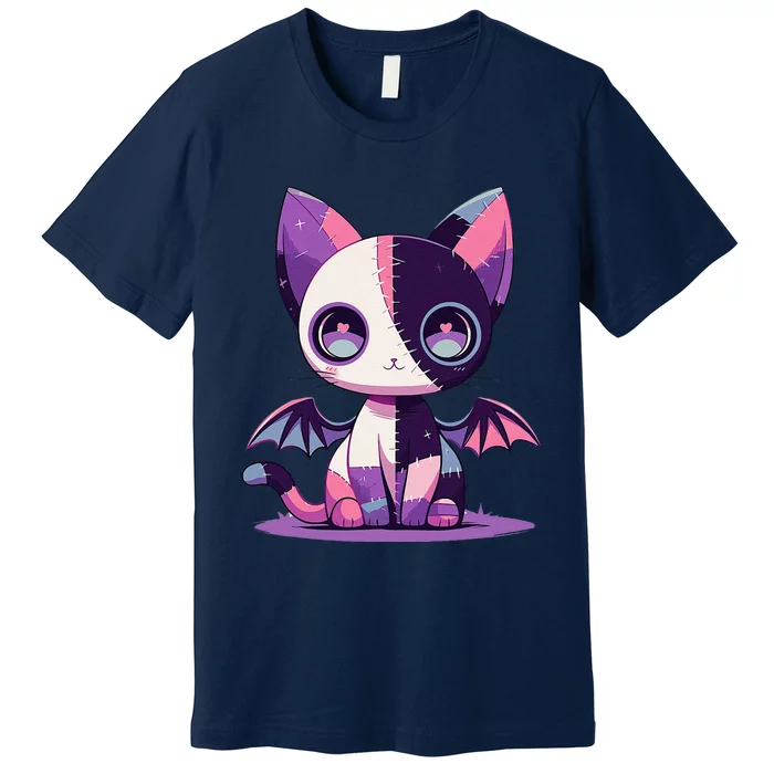 Kawaii Pastel Goth Creepy Cute Witchy Zombie Patchwork Cat Premium T-Shirt