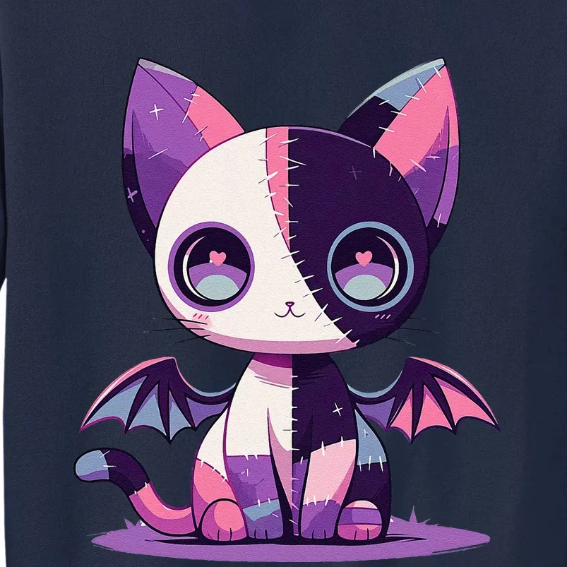 Kawaii Pastel Goth Creepy Cute Witchy Zombie Patchwork Cat Tall Sweatshirt