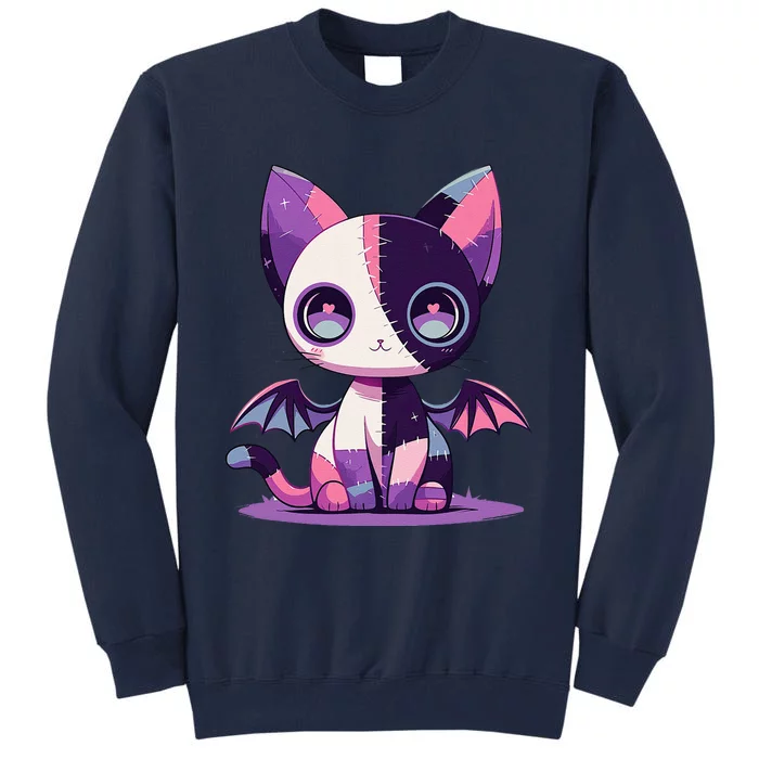 Kawaii Pastel Goth Creepy Cute Witchy Zombie Patchwork Cat Tall Sweatshirt