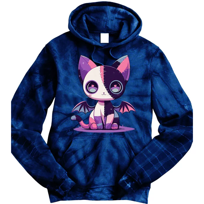 Kawaii Pastel Goth Creepy Cute Witchy Zombie Patchwork Cat Tie Dye Hoodie