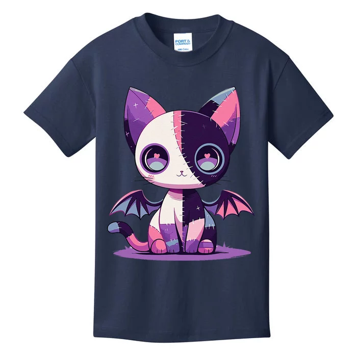 Kawaii Pastel Goth Creepy Cute Witchy Zombie Patchwork Cat Kids T-Shirt