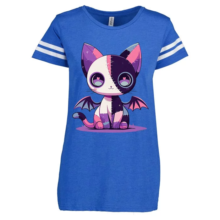 Kawaii Pastel Goth Creepy Cute Witchy Zombie Patchwork Cat Enza Ladies Jersey Football T-Shirt