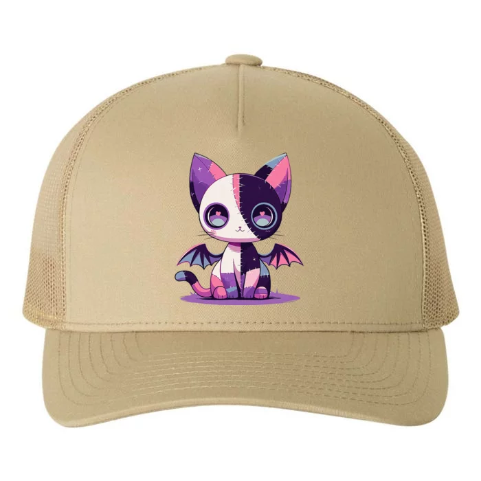 Kawaii Pastel Goth Creepy Cute Witchy Zombie Patchwork Cat Yupoong Adult 5-Panel Trucker Hat