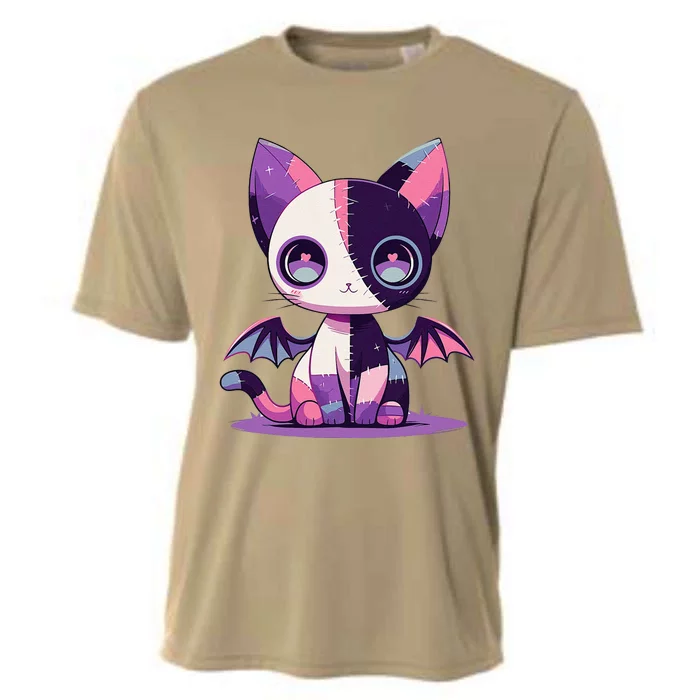 Kawaii Pastel Goth Creepy Cute Witchy Zombie Patchwork Cat Cooling Performance Crew T-Shirt