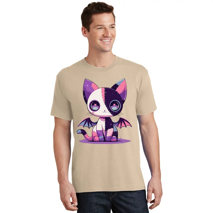 Kawaii Pastel Goth Creepy Cute Witchy Zombie Patchwork Cat T-Shirt