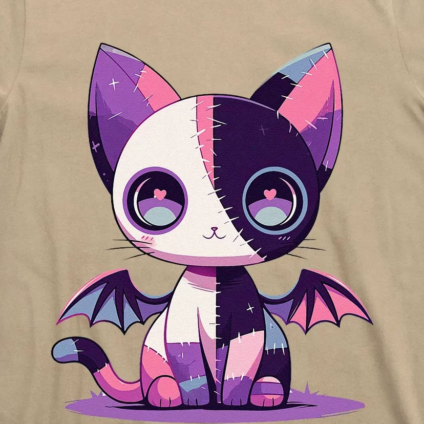 Kawaii Pastel Goth Creepy Cute Witchy Zombie Patchwork Cat T-Shirt