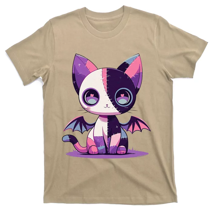 Kawaii Pastel Goth Creepy Cute Witchy Zombie Patchwork Cat T-Shirt