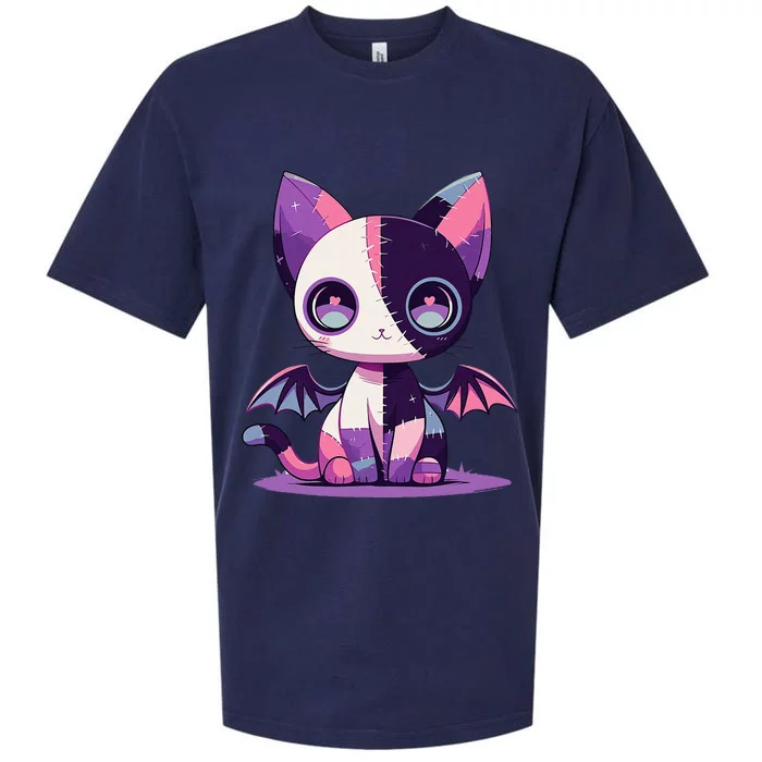 Kawaii Pastel Goth Creepy Cute Witchy Zombie Patchwork Cat Sueded Cloud Jersey T-Shirt