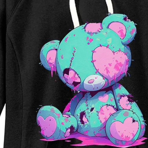 Kawaii Pastel Goth Creepy Cute Witchy Zombie Teddy Bear Women's Fleece Hoodie