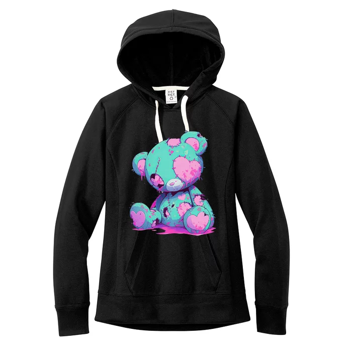 Kawaii Pastel Goth Creepy Cute Witchy Zombie Teddy Bear Women's Fleece Hoodie