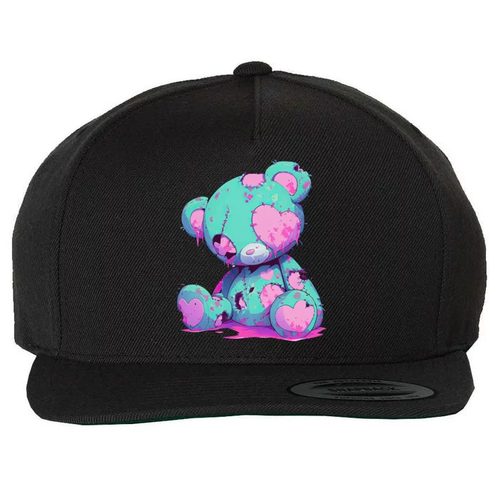 Kawaii Pastel Goth Creepy Cute Witchy Zombie Teddy Bear Wool Snapback Cap