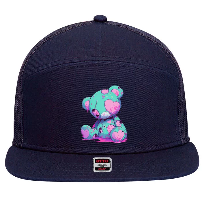 Kawaii Pastel Goth Creepy Cute Witchy Zombie Teddy Bear 7 Panel Mesh Trucker Snapback Hat