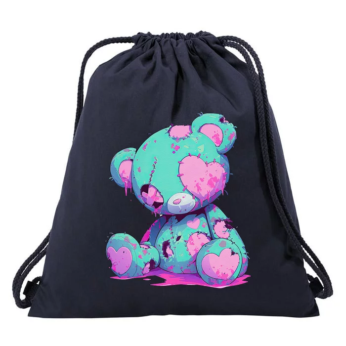 Kawaii Pastel Goth Creepy Cute Witchy Zombie Teddy Bear Drawstring Bag