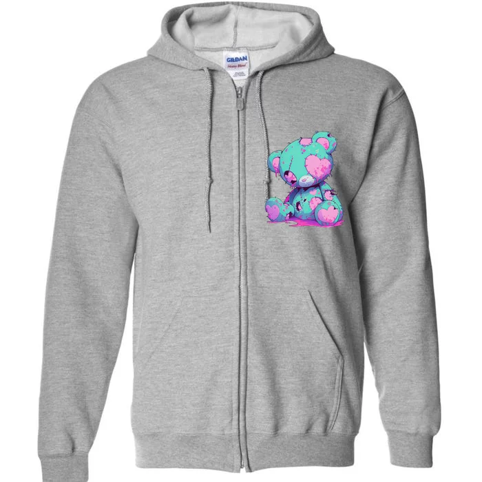 Kawaii Pastel Goth Creepy Cute Witchy Zombie Teddy Bear Full Zip Hoodie