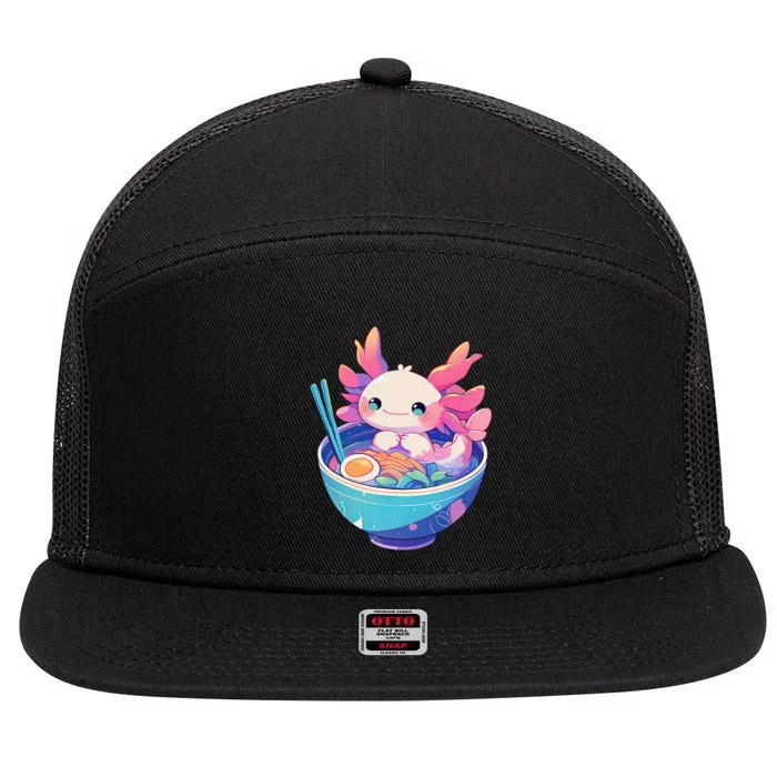 Kawaii Pastel Goth Cute Pin.K Axolotl In A Bowl Of Ramen 7 Panel Mesh Trucker Snapback Hat