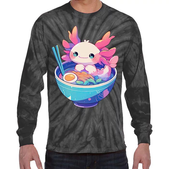 Kawaii Pastel Goth Cute Pin.K Axolotl In A Bowl Of Ramen Tie-Dye Long Sleeve Shirt