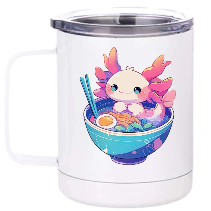 Kawaii Pastel Goth Cute Pin.K Axolotl In A Bowl Of Ramen Front & Back 12oz Stainless Steel Tumbler Cup